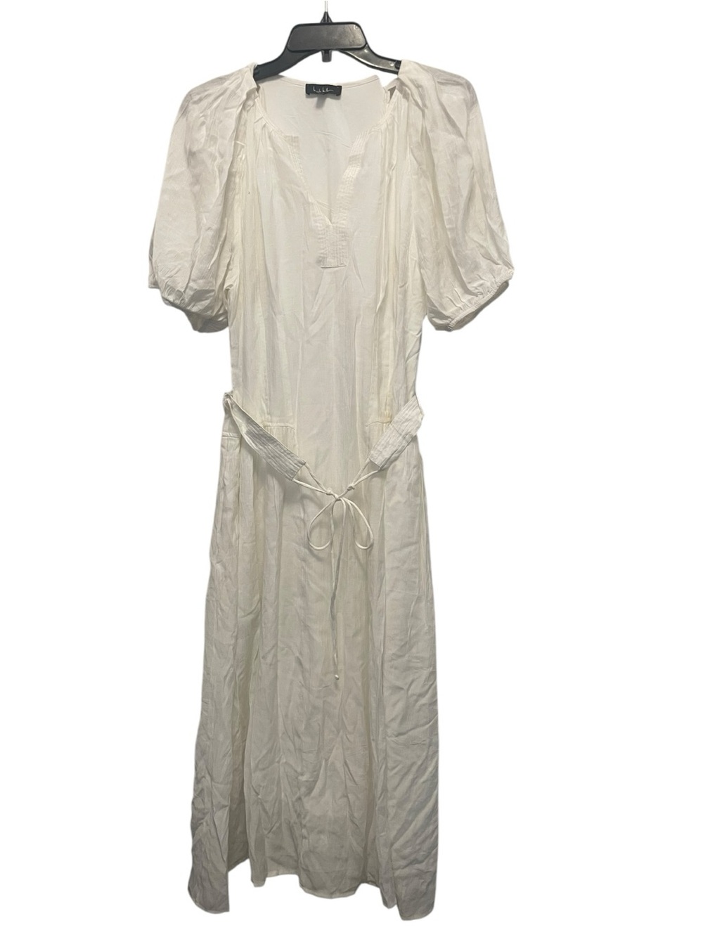 Nicole Miller Women's Crinkle Puff Sleeve Mid Dress White Size 14